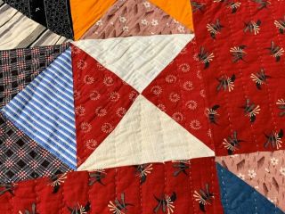 Vibrant PA c 1890 - 1900 Pinwheel QUILT Antique Cheddar RED 6