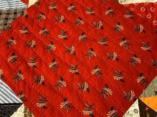 Vibrant PA c 1890 - 1900 Pinwheel QUILT Antique Cheddar RED 7