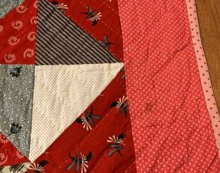 Vibrant PA c 1890 - 1900 Pinwheel QUILT Antique Cheddar RED 8