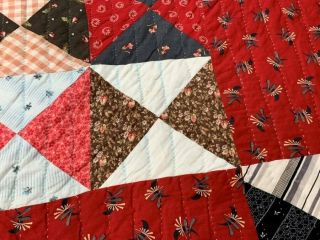 Vibrant PA c 1890 - 1900 Pinwheel QUILT Antique Cheddar RED 9