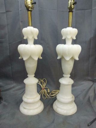 Two 2 Italian Alabaster Carving Carved Lamps Art Mid Century Modern Deco