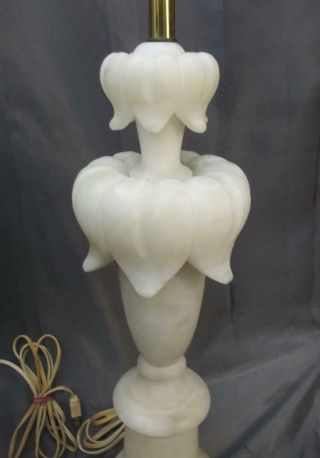 Two 2 Italian Alabaster Carving Carved Lamps Art Mid Century Modern Deco 3