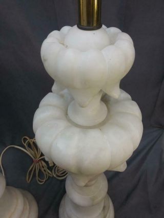 Two 2 Italian Alabaster Carving Carved Lamps Art Mid Century Modern Deco 4