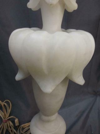 Two 2 Italian Alabaster Carving Carved Lamps Art Mid Century Modern Deco 5