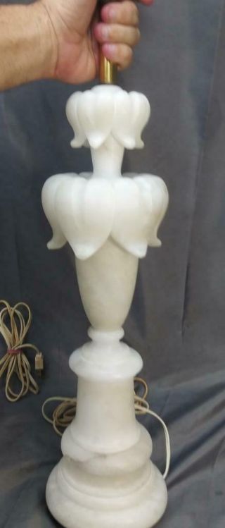 Two 2 Italian Alabaster Carving Carved Lamps Art Mid Century Modern Deco 7