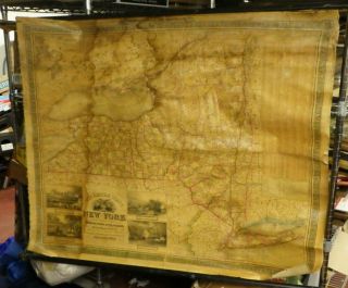 1846 Wall Map York Empire State Augustus Mitchell