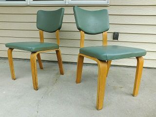 Pair 1950s Upholstered Mid Century Modern Bentwood Plywood Thonet Chairs Tagged