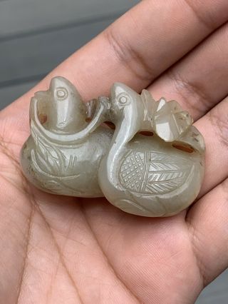Rare Antique Chinese White Jade Ducks Details