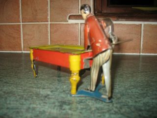 RARE TINPLATE WINDUP BILLIARDS PLAYER SNOOKER POOL TABLE GERMANY ANTIQUE TIN TOY 11