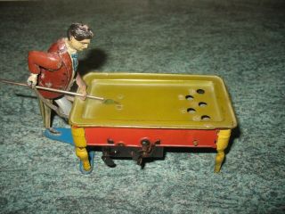 RARE TINPLATE WINDUP BILLIARDS PLAYER SNOOKER POOL TABLE GERMANY ANTIQUE TIN TOY 5