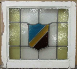 Old English Leaded Stained Glass Window Bordered Shield 20.  25 " X 18.  5 "