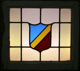 OLD ENGLISH LEADED STAINED GLASS WINDOW Bordered Shield 20.  25 