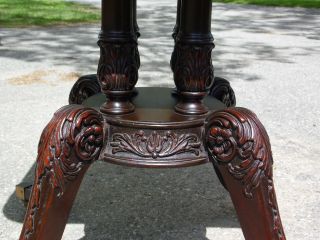 Vintage Pair Federal Regency Style Carved Mahogany Red Tooled Leather Top Tables 10