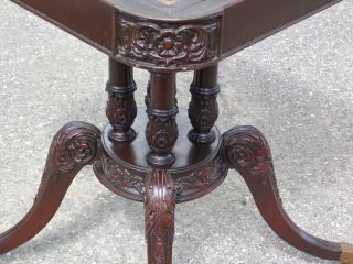 Vintage Pair Federal Regency Style Carved Mahogany Red Tooled Leather Top Tables 4