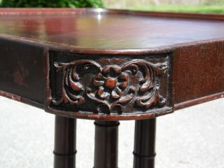 Vintage Pair Federal Regency Style Carved Mahogany Red Tooled Leather Top Tables 7