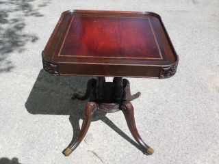 Vintage Pair Federal Regency Style Carved Mahogany Red Tooled Leather Top Tables 8