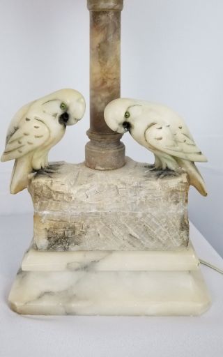 Antique Italian Carved Alabaster Marble Lamp With Parrots 3