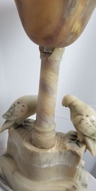 Antique Italian Carved Alabaster Marble Lamp With Parrots 6