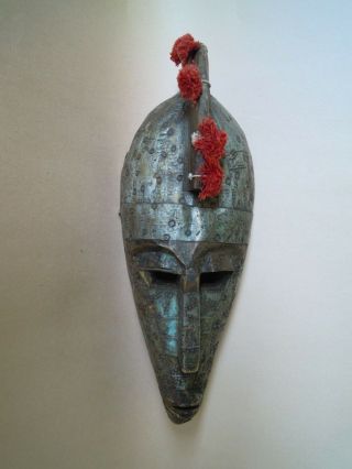 Antique African Tribal Marka Mask,  Wood,  Pompoms & Detailed Metal Work,  Mali