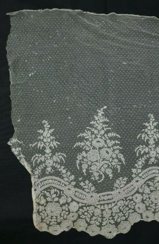 ANTIQUE 19thC VICTORIAN CREAM / IVORY BRUSSELS LACE LARGE WEDDING SHAWL / VEIL 11