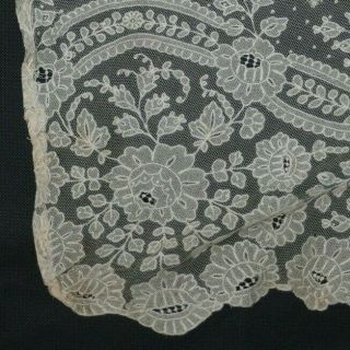 ANTIQUE 19thC VICTORIAN CREAM / IVORY BRUSSELS LACE LARGE WEDDING SHAWL / VEIL 12