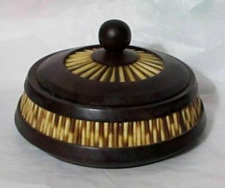 Vintage African Ethiopian Olive Wood Porcupine Quills Covered Bowl
