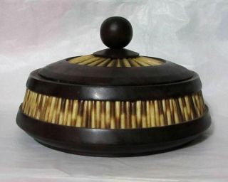 Vintage African Ethiopian Olive Wood Porcupine Quills Covered Bowl 2