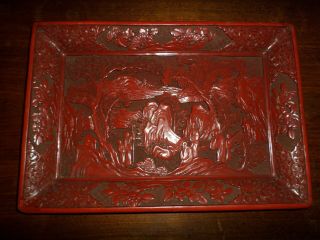 Antique Chinese Cinnabar Laquer Tray Charger
