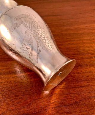 (2) WANJIUXIA CO.  CHINESE SOLID SILVER VASES W/ ENGRAVED PEACOCKS: NO MONOGRAM 3