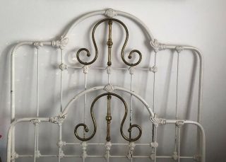 Antique Full Size Wrought Iron & Brass Bed All Iron Rails Wood Slats