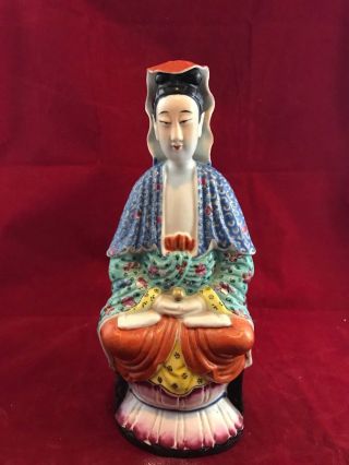 Pretty Antique Chinese Famille Rose Porcelain Seated Kwan - Yin With Mark 29cmh