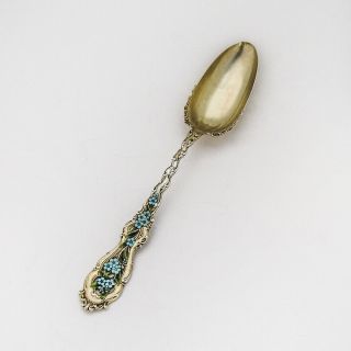 Large Serving Spoon Ornate Enamel Sterling Silver Gilt Whiting Mfg