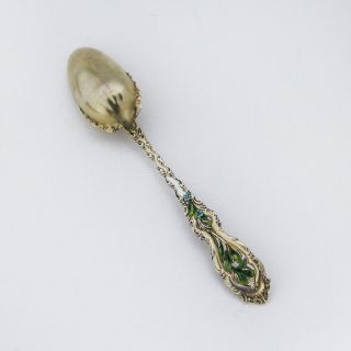 Large Serving Spoon Ornate Enamel Sterling Silver Gilt Whiting Mfg 2