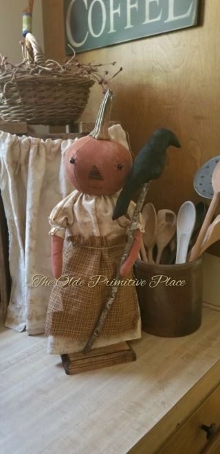 Primitive Pumpkin Doll With Her Crow