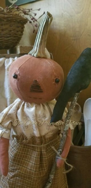 Primitive Pumpkin Doll With Her Crow 2