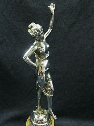 French Art Deco Nouveau Chrome & Marble Ladies Figurine Statue 10