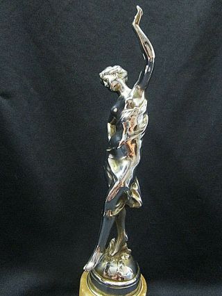 French Art Deco Nouveau Chrome & Marble Ladies Figurine Statue 12