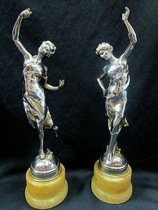 French Art Deco Nouveau Chrome & Marble Ladies Figurine Statue