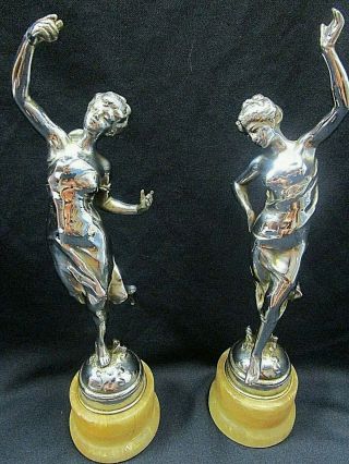 French Art Deco Nouveau Chrome & Marble Ladies Figurine Statue 2