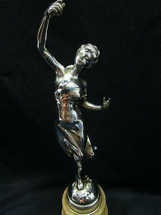 French Art Deco Nouveau Chrome & Marble Ladies Figurine Statue 3