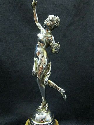 French Art Deco Nouveau Chrome & Marble Ladies Figurine Statue 5