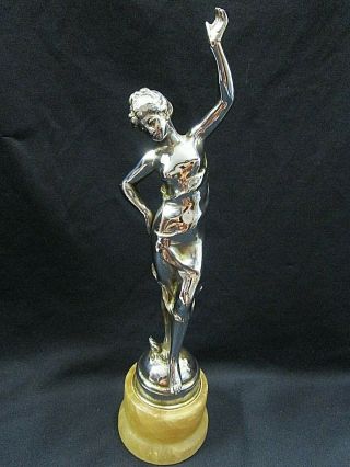 French Art Deco Nouveau Chrome & Marble Ladies Figurine Statue 7
