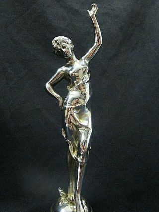 French Art Deco Nouveau Chrome & Marble Ladies Figurine Statue 8