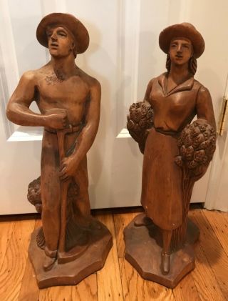 ANTIQUE FRENCH WOODEN CARVED FIGURES MAN AND WOMAN CIRCA 1930 7