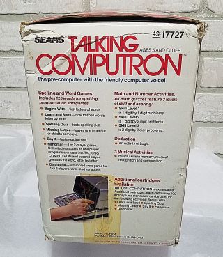 Sears Electronic VINTAGE Talking Computron 1980 ' s Educational Computer W/Charger 3