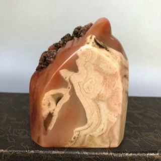 Unique Natural Shoushan Stone Ross quartz Carving old man Pine seal stamp LLL 4