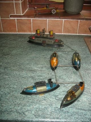 Rare Hess Battleship Flotilla Antique Tin Toy Germany Wind Up Boat Ship Tinplate 11