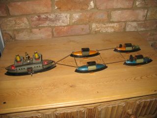 Rare Hess Battleship Flotilla Antique Tin Toy Germany Wind Up Boat Ship Tinplate