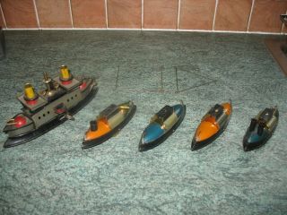 Rare Hess Battleship Flotilla Antique Tin Toy Germany Wind Up Boat Ship Tinplate 7