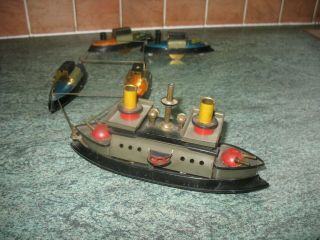 Rare Hess Battleship Flotilla Antique Tin Toy Germany Wind Up Boat Ship Tinplate 8